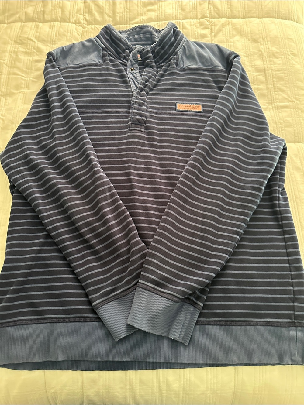 VINEYARD VINES Men's Blue Striped Quarter-Zip Pullover Shirt